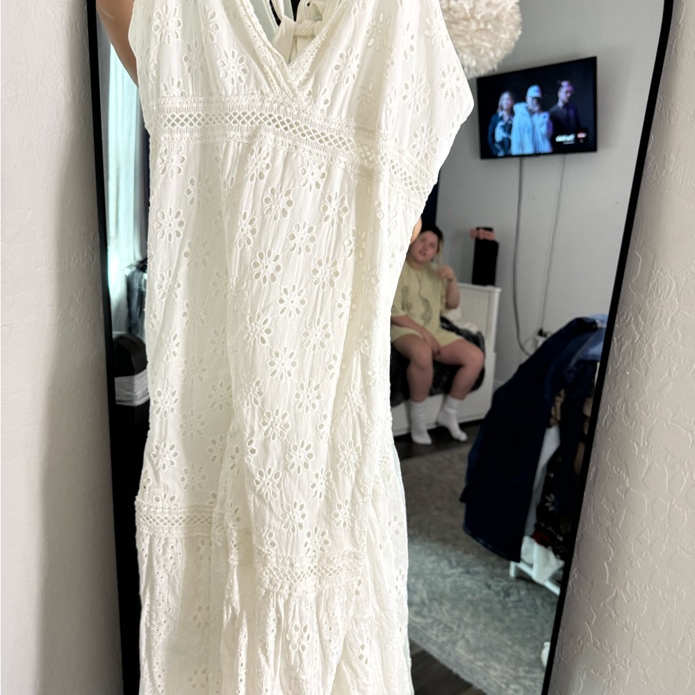 Altar'd State White Maxi Sundress with Cap Sleeves